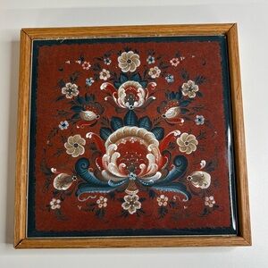 Ceramic Tile Norwegian Rosemaling Trivet Coaster 6x6 Inches Cottagecore